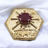 Golden Surya Yantra Stone For Home Vastu,Original Shree Surya Yantra Hexagon Plate With 1 Red Stone Gold Plated For Pooja,Pure Copper Surya Yantram For Good Luck