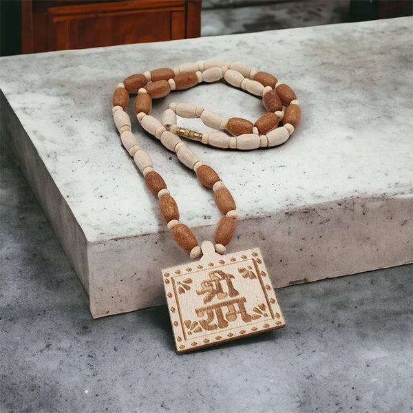 Original Shree Ram Name Square Locket With Tulsi Wooden White Brown Bead Mala For Men Women