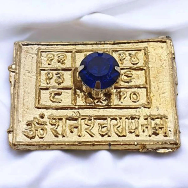 Original Shree Shani Yantra Blue Sapphire Stone in Gold Plated For Home,Square Shape Yantram Small Size Card For Wallet,Natural Neela Stone business,Good Luck