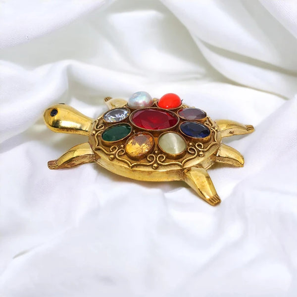 Navratna Kachhua | Gold Plated Nine Stones Turtle | Navratna Engraved Kachua for Grah Dasha Best for Home & Office Use