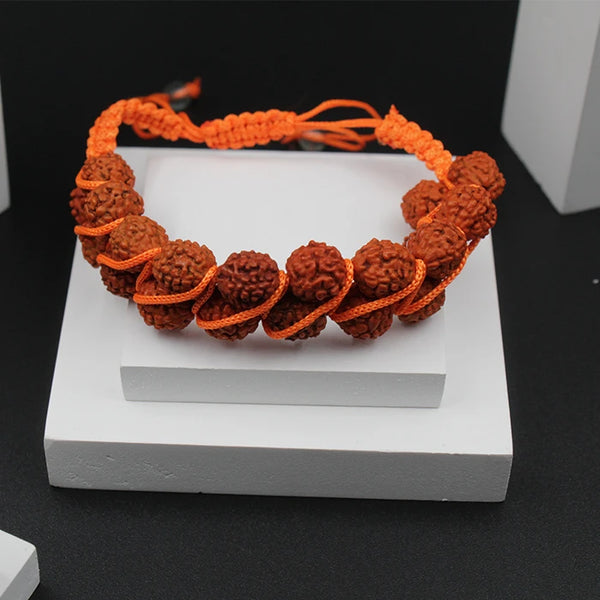 Stylish 2 Line Multilayer Rudraksha Bracelet, Designer 5 Face Mukhi Rudraksha Bead Bracelet, Stylish Stretchable Bracelet Hand Wrist Cuff for Men and Women Handcrafted