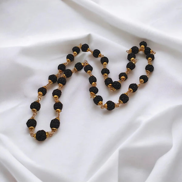 Black Rudraksha Mala 108 Beads Original Certified,Natural 36 Beads Dana for Men and Women,Original Black Rudraksha Mala 108 Beads with Golden Cap for Neck