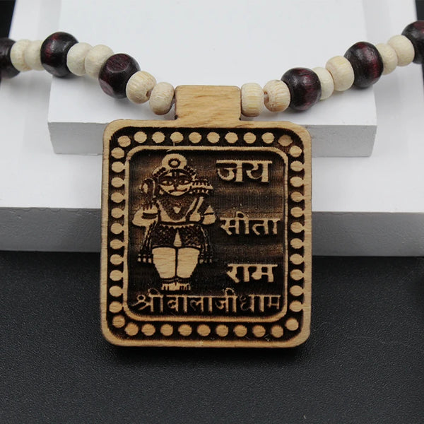 Hanuman Ji Jai Sita Ram Name Square Locket Tulsi Kanthi Round Beads Mala For Men Women