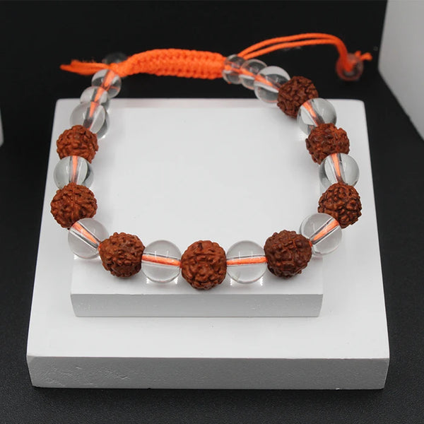Buy Guru Bracelet with Sphatik Sumeru - 7 - mm Online | Rudraksha-Gemstones
