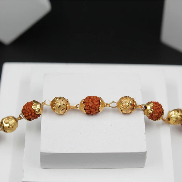Original Stylish Golden Cap Rudraksha 54 Bead Neck Chain Mala for Men and Women(Football beads)