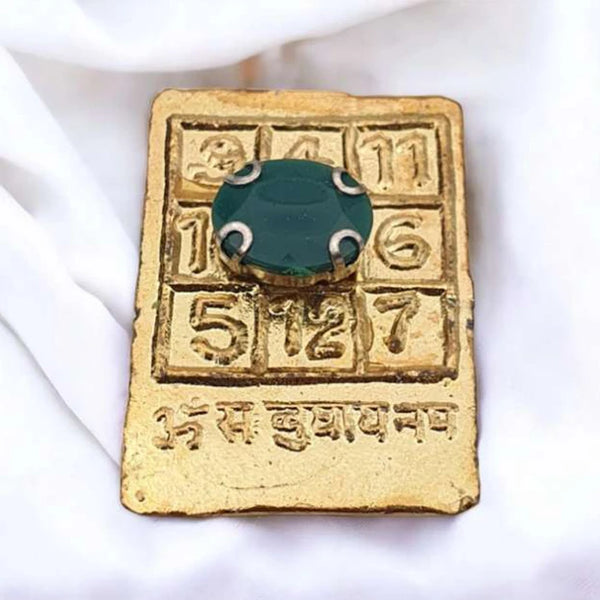 Shree Budh Yantra Stone With Panna Emerald Gold Plated For Pooja,Original Green Color Stone Square Shape Plate For Home,Small Pocket Size Vastu Yantra For Meditation,Business