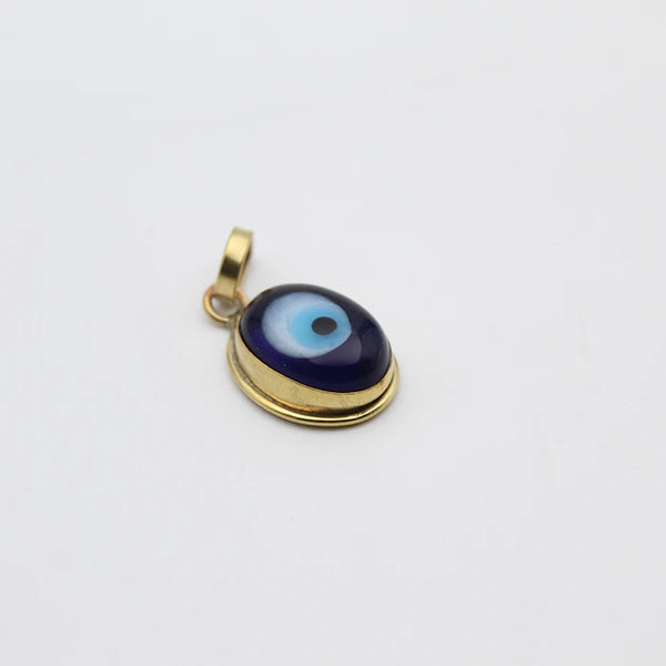 Golden Evil Eye Pendant for Men and Women, Energized Blue Nazar Suraksha Kavach Mini Locket for Protection, Best Oval Shape Evil Eye Amulet (1 pcs, Without Chain)