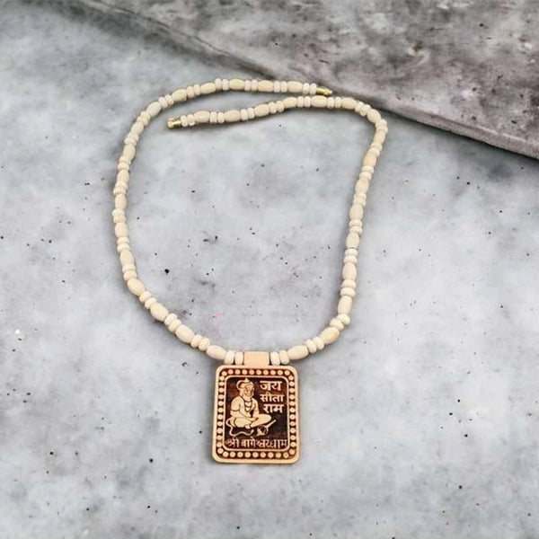 Jai Sita Ram Square Locket With Long Size Tulsi Kanthi Round Beads Mala For Men Women