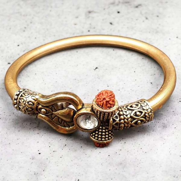 Mahadev Trishul Dmaru Golden Bracelet, Lord Shiva Mahakal Cuff Gold Bracelet Kada, Premium Religious Shiv Shambu Stylish Bracelets for Men and Women