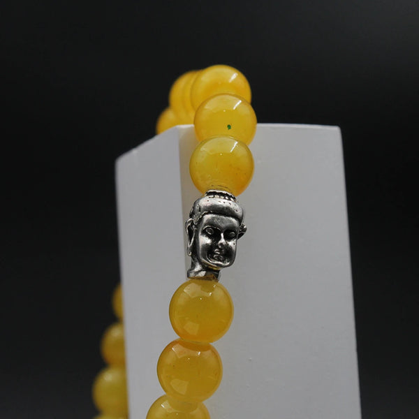 Yellow Buddha Head Bracelet for Men Women Girls Boys, Natural Gemstone Reiki Feng Shui Healing Crystal Beads, Stretchable Lave Stone Charm Pearl Bracelet Valentine Day Gift