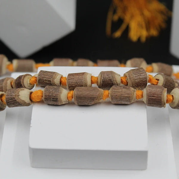 Original Big Size Yellow Thread Wooden Brown 108 Beads Tulsi Mala for Men and Women