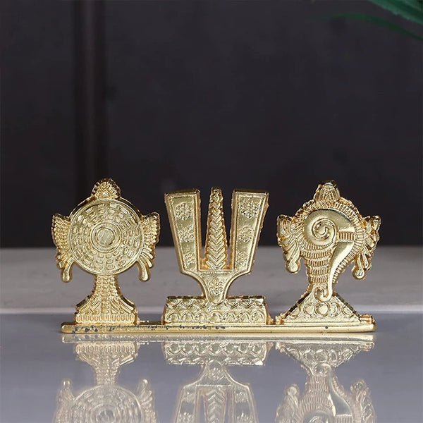 Shank Chakra Namah with Stand Showpiece Decoration for Home Decor and Office Item, Brass Made Shank Chakra Namah Plate for Car Dashboard