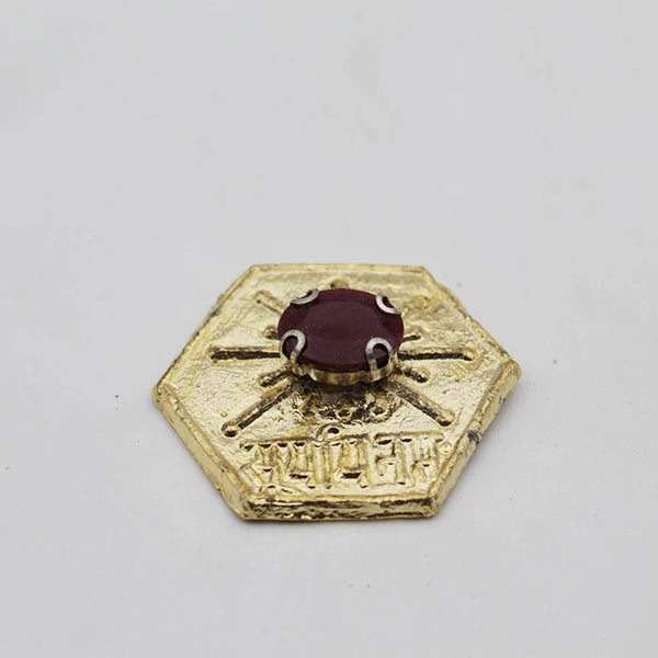 Golden Surya Yantra Stone For Home Vastu,Original Shree Surya Yantra Hexagon Plate With 1 Red Stone Gold Plated For Pooja,Pure Copper Surya Yantram For Good Luck
