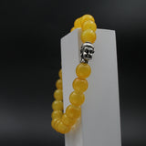 Yellow Buddha Head Bracelet for Men Women Girls Boys, Natural Gemstone Reiki Feng Shui Healing Crystal Beads, Stretchable Lave Stone Charm Pearl Bracelet Valentine Day Gift