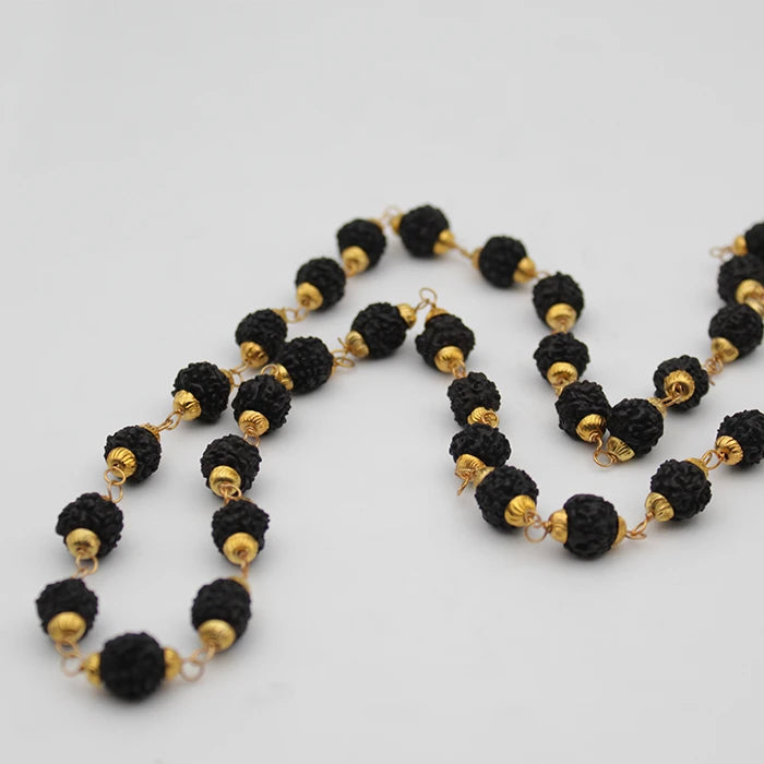 Original Certified Black Rudraksha Mala 36 Beads With Golden Cap for Men and Women