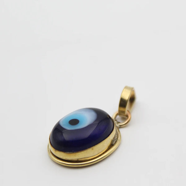 Golden Evil Eye Pendant for Men and Women, Energized Blue Nazar Suraksha Kavach Mini Locket for Protection, Best Oval Shape Evil Eye Amulet (1 pcs, Without Chain)