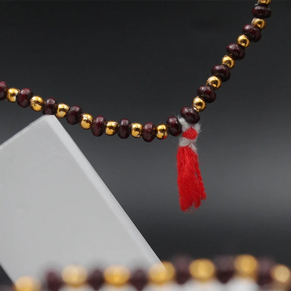 Natural Golden Small Beads Wooden Tulsi Mala with Red Sandal Beads for Men and Women (Small)