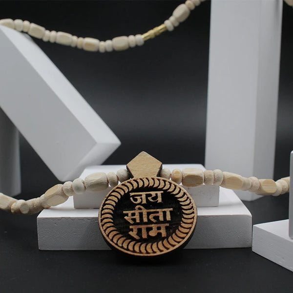 Original Brown Wooden Jai Sita Ram Pendant With Tulsi Kanthi  Mala For Men And Women