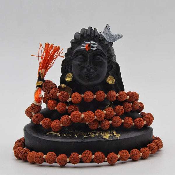 Adiyogi Shiva Statue with 5mm Rudraksha Mala | Adiyogi with Rudraksha Mala Set | Small Statue for Car & Table