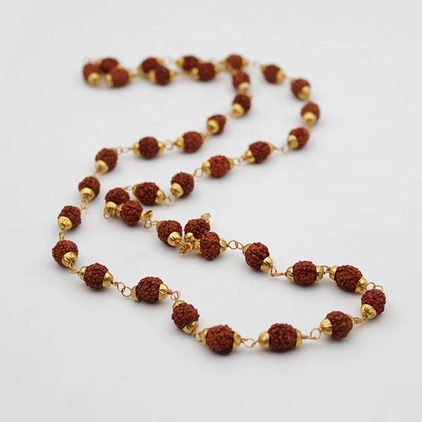 Original 38 Dana Golden Cap Rudraksha Mala, Rudraksha Mala Beads For Men Women