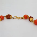 Rudraksha Moonga Stone Bracelet | Golden Cap Small Rudraksha & Moonga Stone Beads | Best Quality Liteweight Wrist Band for Men/Women