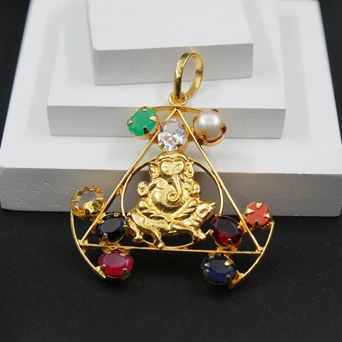 Triangular Navratna Stone Ganesha Locket