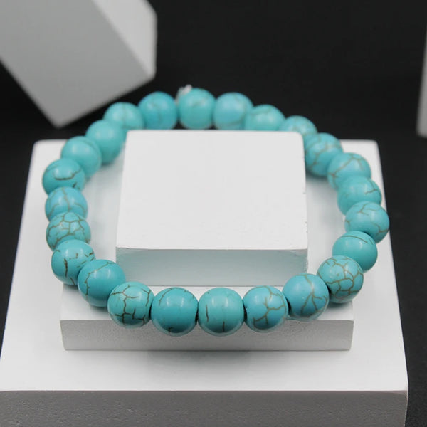 Aesthetic Natural Turquoise Bracelet for Men Stylish, Stone Bracelets for Women Fashion, Reiki Feng-Shui Healing Crystal Gem Stone Triple Protection Beads Cuff Band for Boys Girls Couple Best Friend