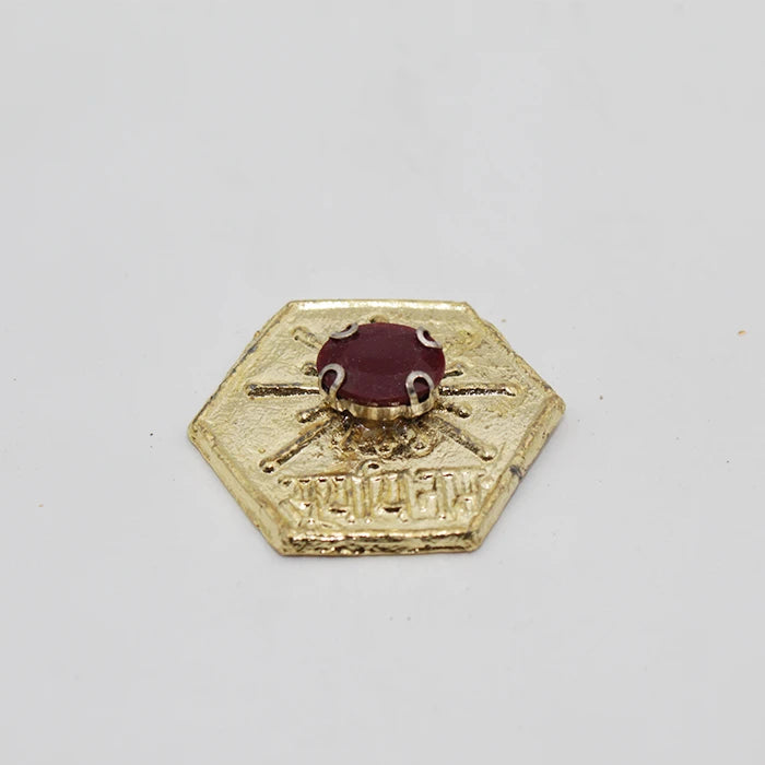 Golden Surya Yantra Stone For Home Vastu,Original Shree Surya Yantra Hexagon Plate With 1 Red Stone Gold Plated For Pooja,Pure Copper Surya Yantram For Good Luck