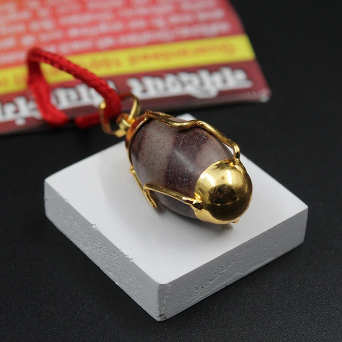 Narmadeshwar Shivling Pendant For Men Women,Original Lord Shiva Narmada River Gold Cap Coated Stone Locket For Neck,Natural Shiva Lingam Stone With Red Necklace