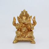 Brass Made Ganesh Idol, Gold Plated Nepali Ganesha Murti for Car Dashboard Office Home Table Pooja Room, Ganesh ji Statue Showpiece Figurine 4 inches