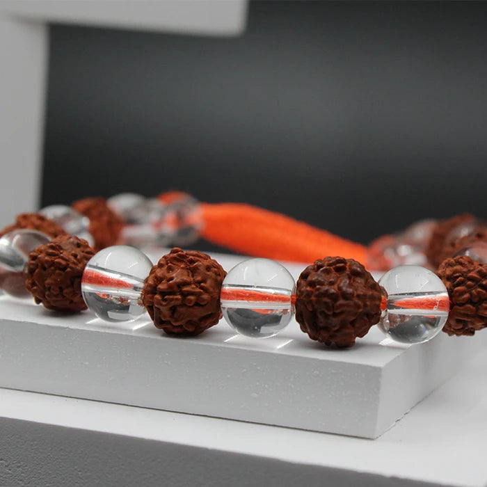 Rudraksha With White Crystal Bracelet for Men and Women