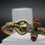 Mahadev Trishul Dmaru Golden Bracelet, Lord Shiva Mahakal Cuff Gold Bracelet Kada, Premium Religious Shiv Shambu Stylish Bracelets for Men and Women