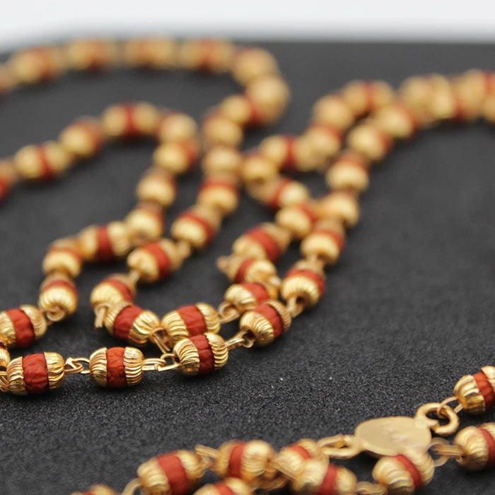 Original Thin Small 108 Beads Rudraksha Long Mala with Gold Cap for Men Women