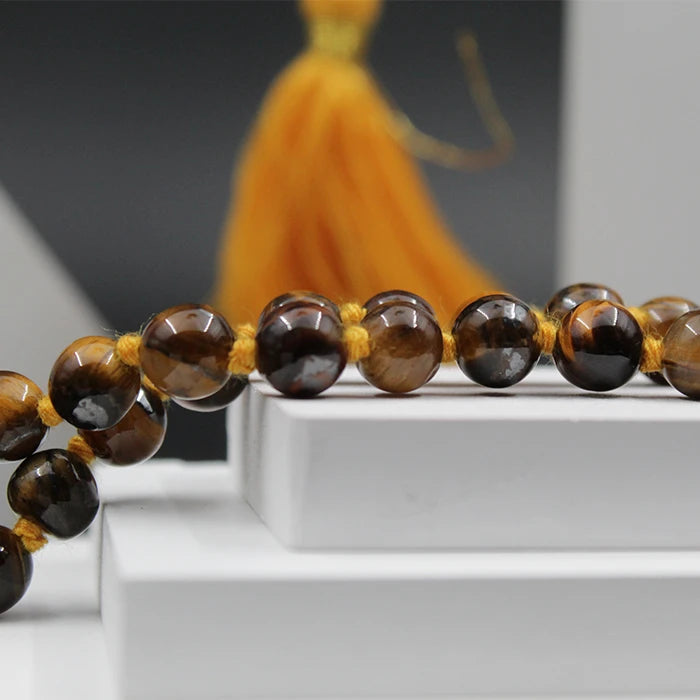 Brown Tiger Eye Stone Small Size Japa Mala for Men and Women (6mm, 55 Beads)
