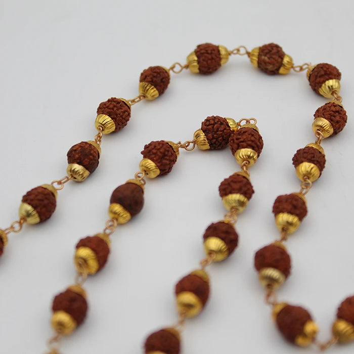 54+1 Dana Rudraksha Beads Japa Mala For Astrology And Pooja, Natural And Energized Rudraksha Mala Golden Cap For Men And Women, Rudraksha Necklace Rosary