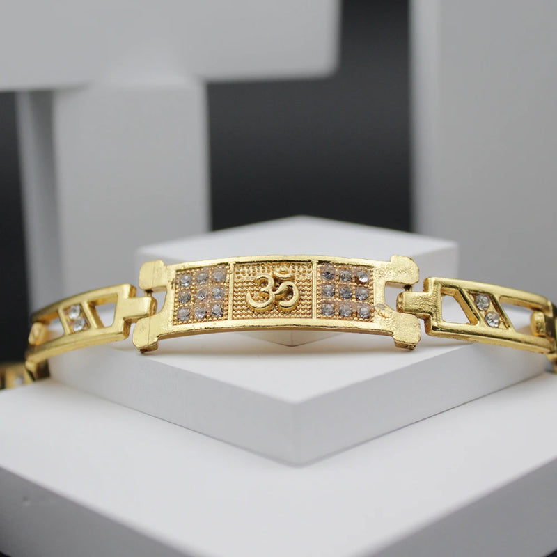 Healing Om Bracelet for Men and Women Stylish l Chain Bracelet with Crystal Beads l Brass Golden Om Cuff Kada Religious Fashion Bracelet for Boys and Girls