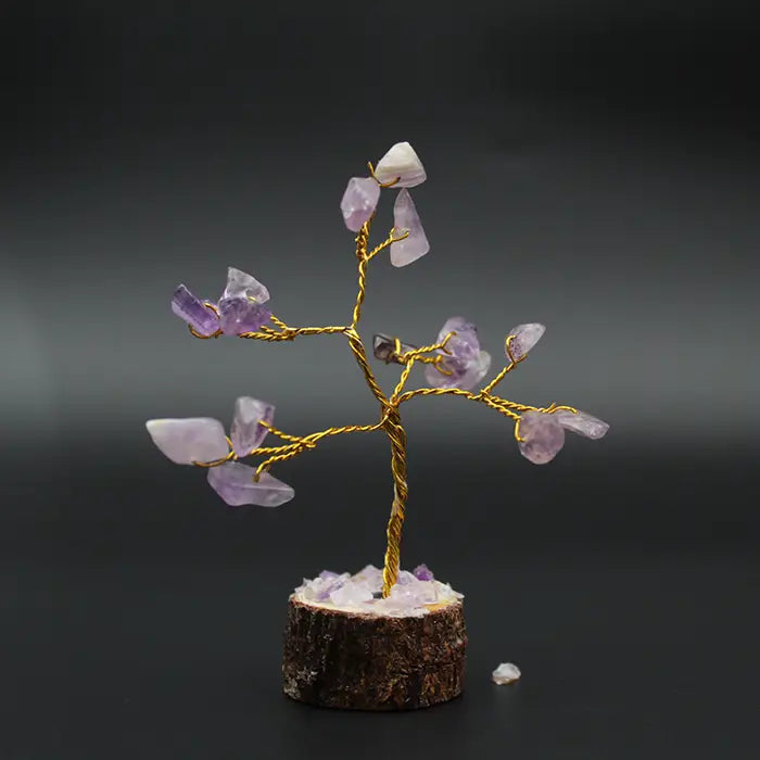 Pack of 12 Crystal Stone Tree With Golden Wire Box (Small Size)