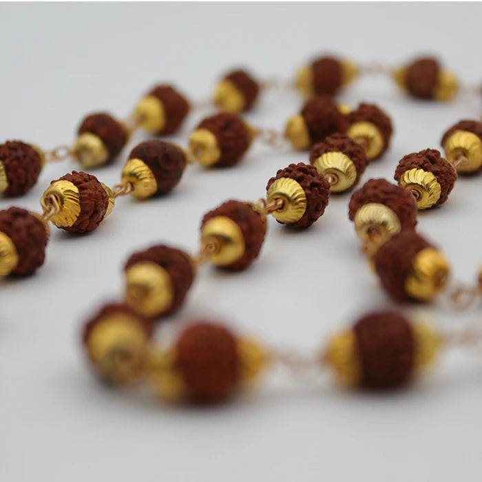 54+1 Dana Rudraksha Beads Japa Mala For Astrology And Pooja, Natural And Energized Rudraksha Mala Golden Cap For Men And Women, Rudraksha Necklace Rosary