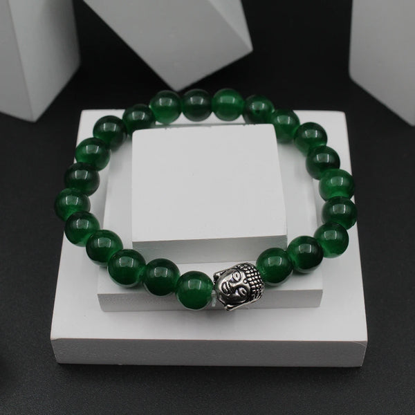 Green Buddha Head Bracelet for Men Women Girls Boys, Natural Gemstone Reiki Feng Shui Healing Crystal Beads, Stretchable Lave Stone Charm Pearl Bracelet Valentine Day Gift