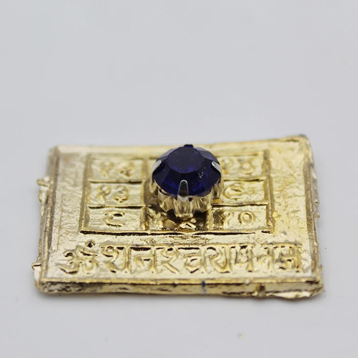 Original Shree Shani Yantra Blue Sapphire Stone in Gold Plated For Home,Square Shape Yantram Small Size Card For Wallet,Natural Neela Stone business,Good Luck