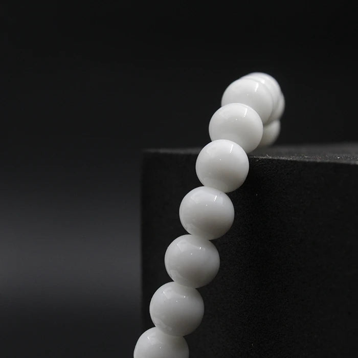 White Aesthetic Bracelet for Men, Stone Bracelets for Women Fashion,White Natural Reiki Feng-Shui Healing Crystal Gem Stone Triple Protection Beads Cuff Band for Boys Girls Couple Best Friend