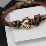 Trishul Damru Rudraksha Beads Mahakal Shiva Bracelet, OM Genuine Leather Bracelet for Men and Boys, Shivji Traditional Religious Bangle, Bahubali Kada (Free Size, Brown)