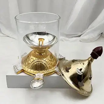 Akhand Diya with Glass Cover, Brass Puja Diya for Diwali Puja