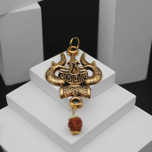 Mahakal Locket with Rudraksha Mala, Golden Shiny Shiv Trishul Damru Pendant, Original Spiritual Shiva Bholenath Religious chain Locket for men and women