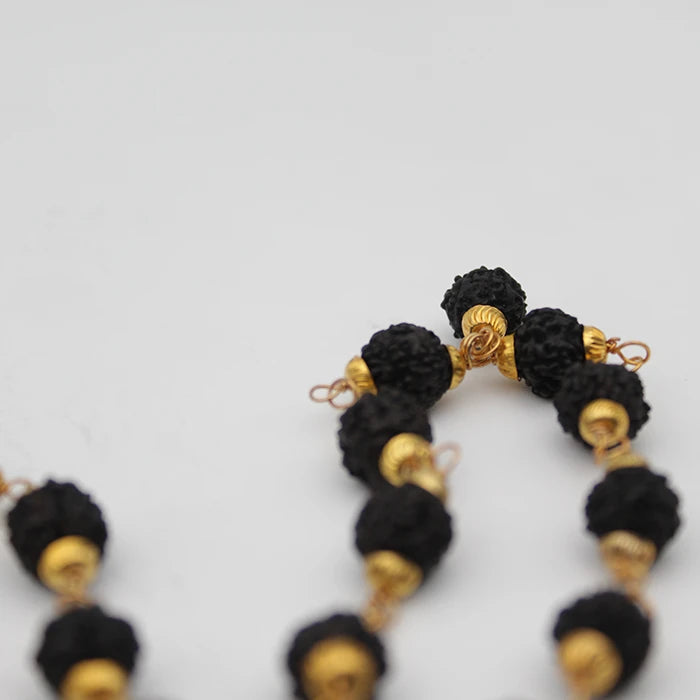 Original Certified Black Rudraksha Mala 36 Beads With Golden Cap for Men and Women