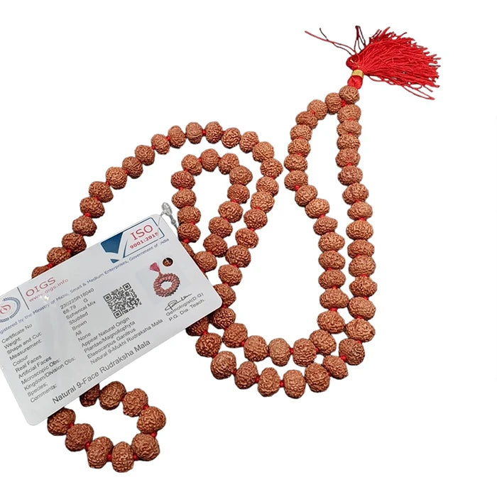 Original Certified Nepal 9 Mukhi 108 Beads Rudraksha Mala for Men and Women