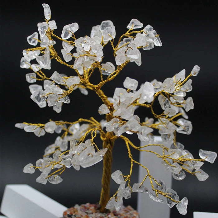 White Stone Tree Crystal for Home Decor, Transparent Stone Tree 7 Chakra 500 Bits, Small Clear Size Gem Stone Tree for Vastu, Natural Citrine Tree for Reiki Healing
