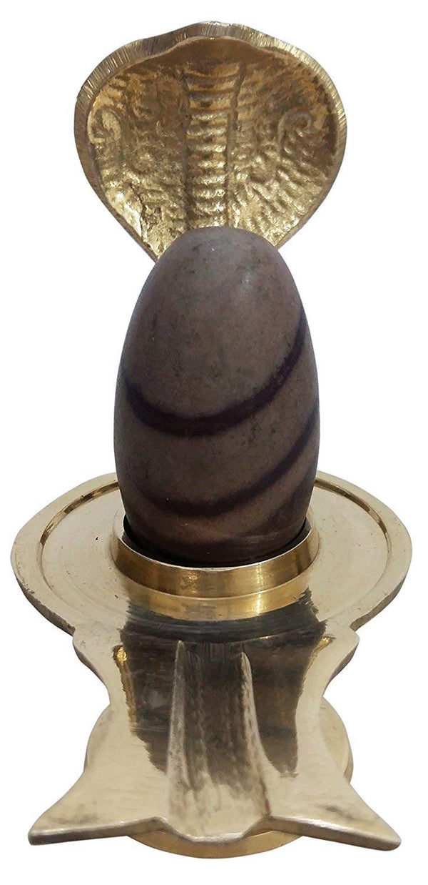 Narmadeshwar Shivling Original for Pooja Home, Golden Brass Shiv Linga Decorative Sheshnaag Showpiece with Jalhari Base, Puja Kalash Shivling Religious Stone