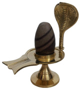 Narmadeshwar Shivling Original for Pooja Home, Golden Brass Shiv Linga Decorative Sheshnaag Showpiece with Jalhari Base, Puja Kalash Shivling Religious Stone