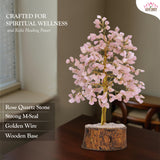 Rose Stone Tree Crystal for Home Decor, Pink Stone Tree 7 Chakra 500 Bits, Small Size Gem Stone Tree for Vastu, Natural Citrine Tree for Reiki Healing